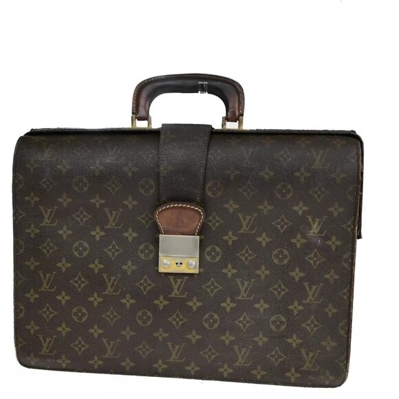 LOUIS VUITTON Serviette Fermoir Business Hand Bag Monogram Brown